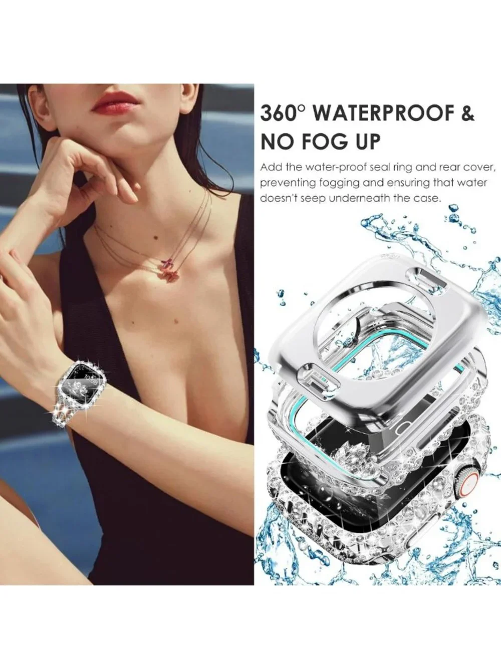 Stylish 45mm Apple Watch Band for Women - Bling Rhinestone Bracelet & Waterproof